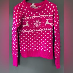 SO Heritage, Girls hot pink, medium sweater, snowflakes ❄️ and reindeer